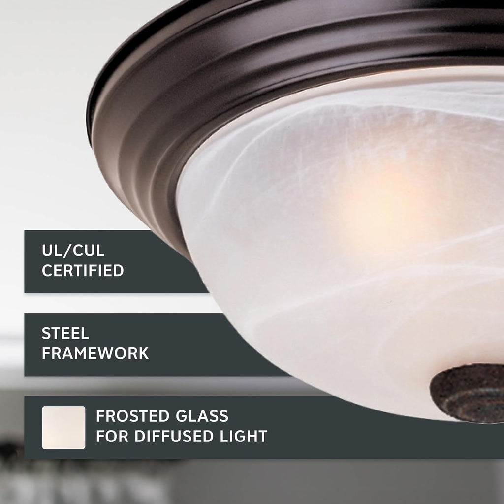 Reedley 3-Lights Flush Mount Ceiling Light, 15 Inch Lighting Fixture , and Hallway, White Alabaster Glass, Oil Rubbed