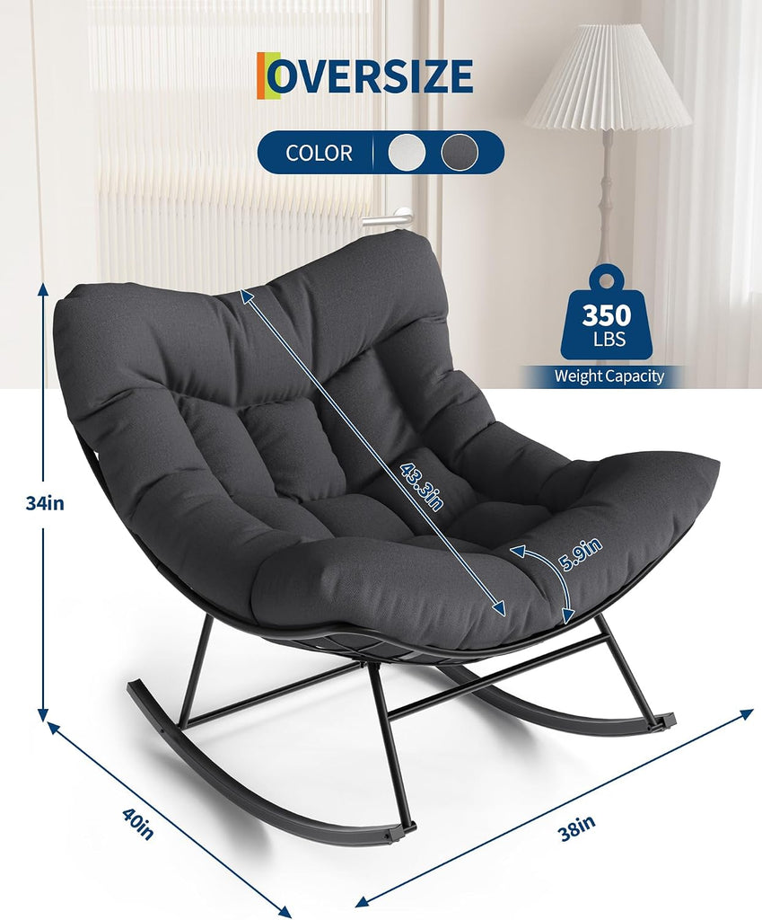 Outdoor Papasan Rocking Chair for Balcony Backyard Porch Bedroom | Oversized Rocking Chair with Sturdy Metal Frame