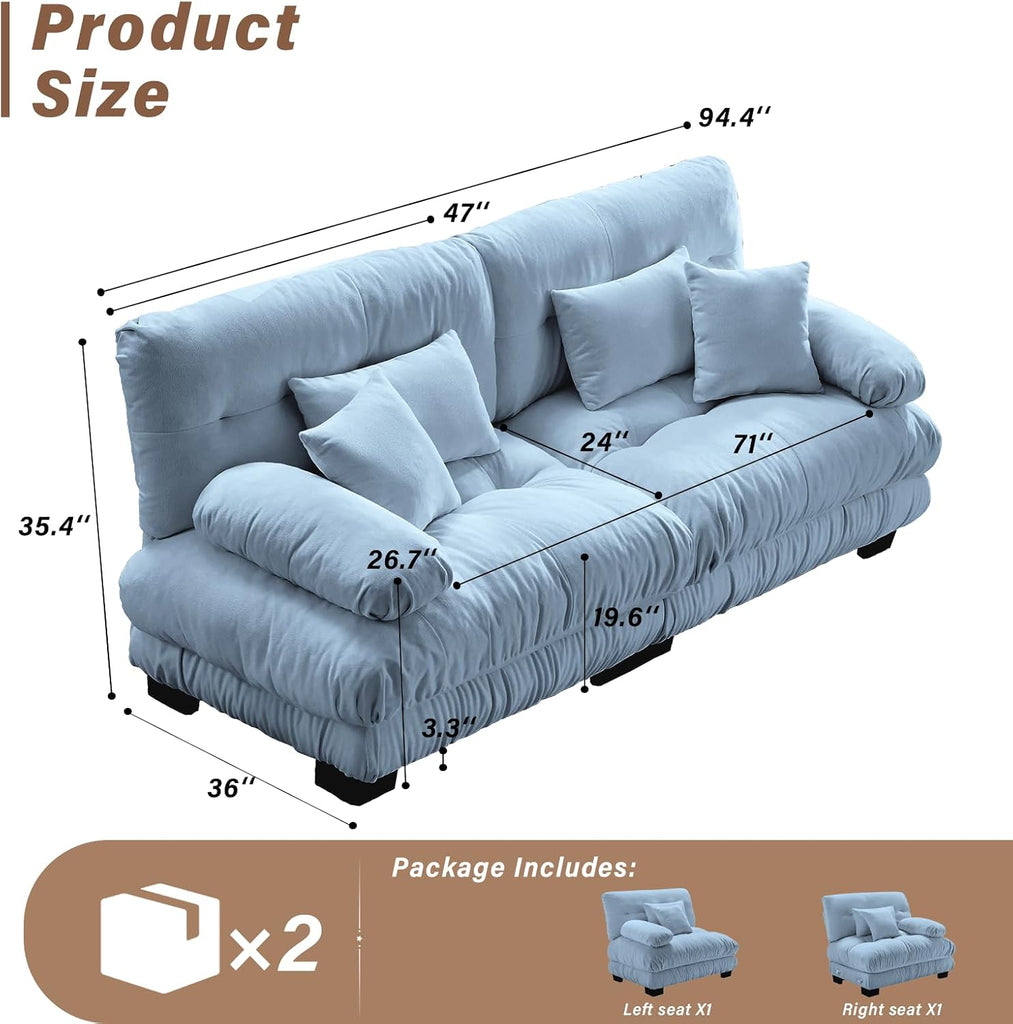 Modern Living Room Velvet Recliner Sofa, Loveseat Sofa , Solid Wood Frame, Easy to Install (94.4 inch,Blue)