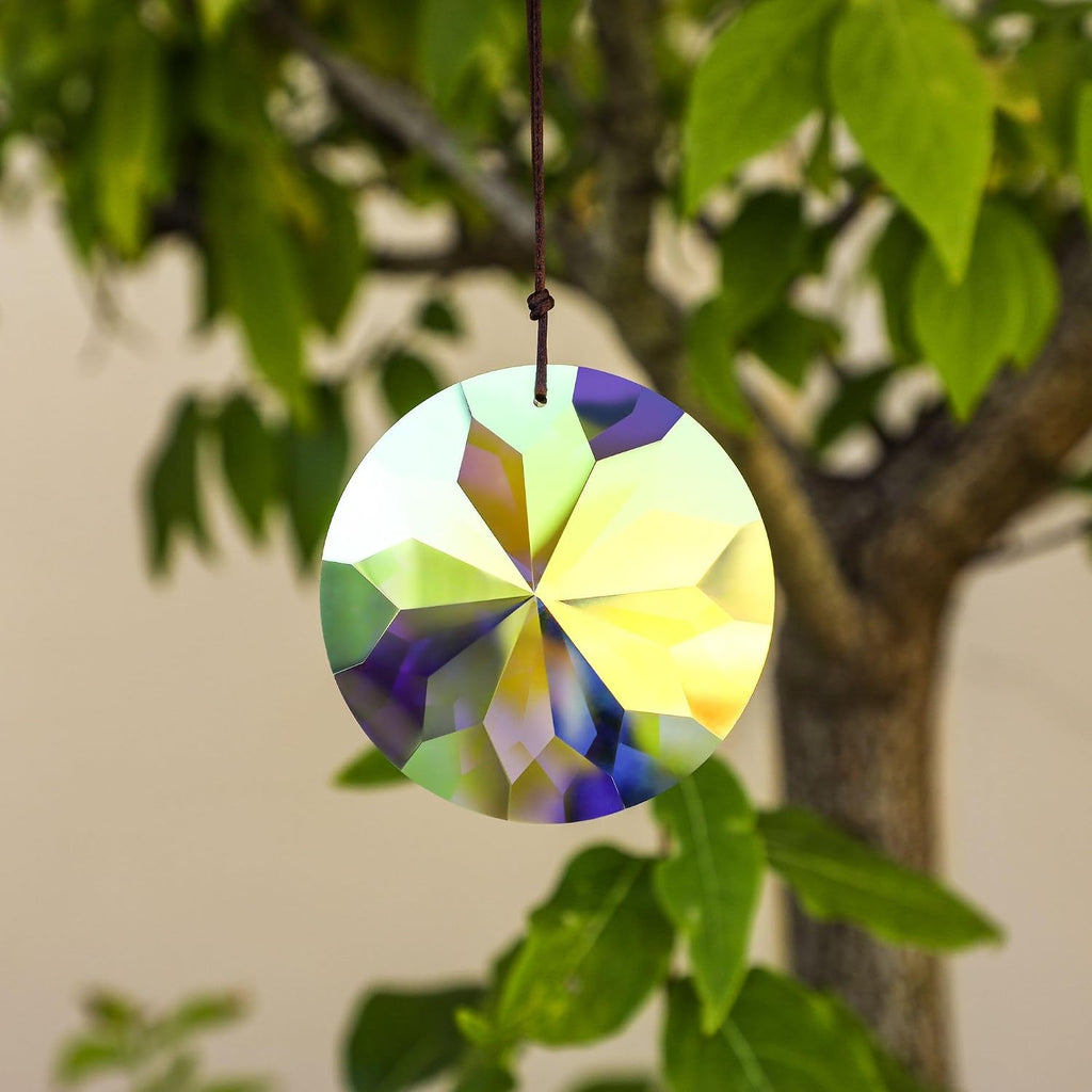 3 Inch Round Crystal Prism Suncatcher, AB Color Rainbow Maker - Faceted Crystal Pendant, Window Hanging Ornament