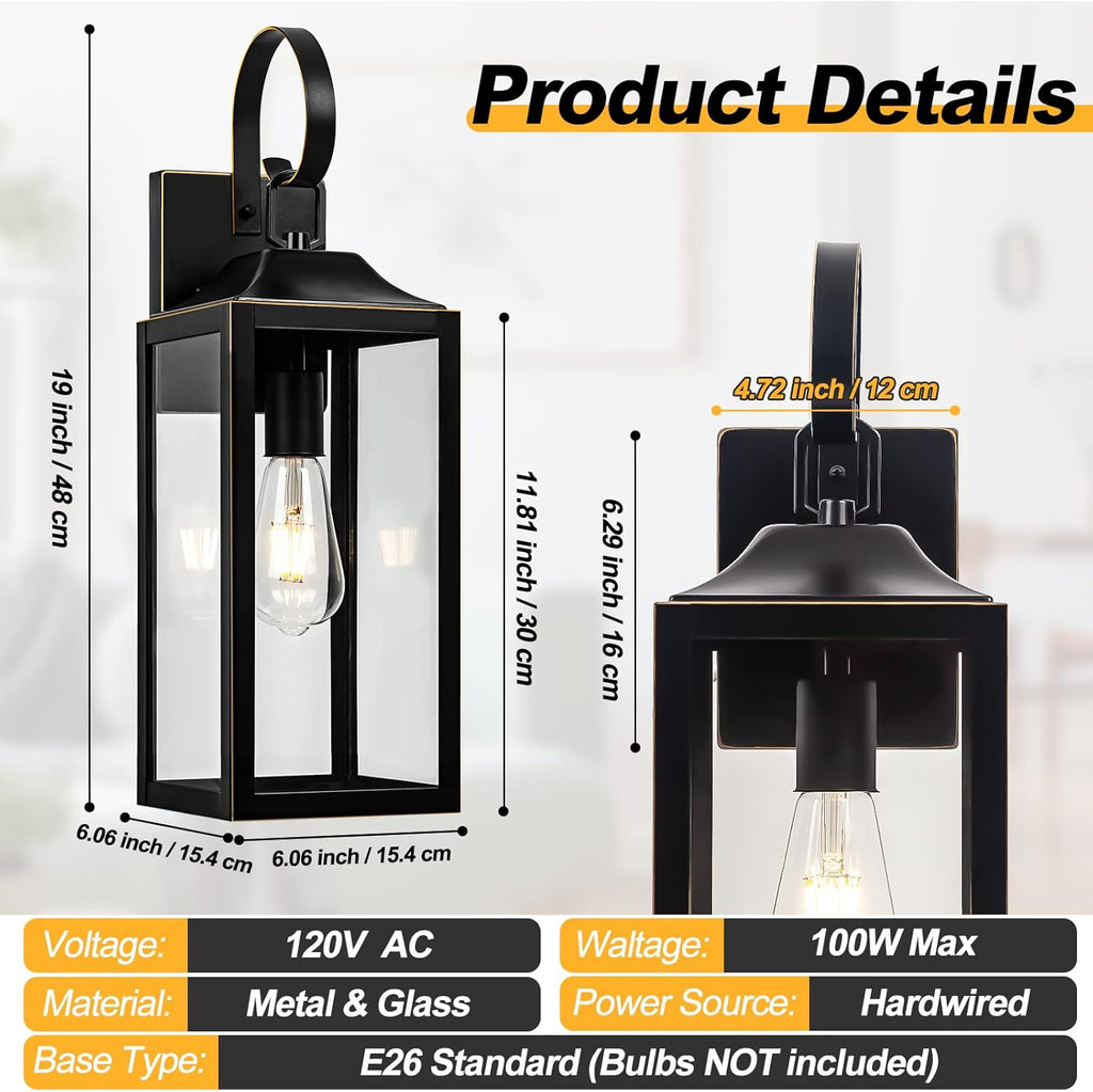 19" Large Outdoor Wall Light, Black Outside Light for House Outdoor Sconce Wall Lighting Fixture