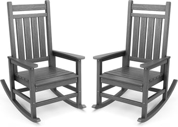 Outdoor Rocking Chair Set of 2, HDPE Rocking Chairs for Adult, Grey | 21.1" Widened Seat adds Extra Comfort