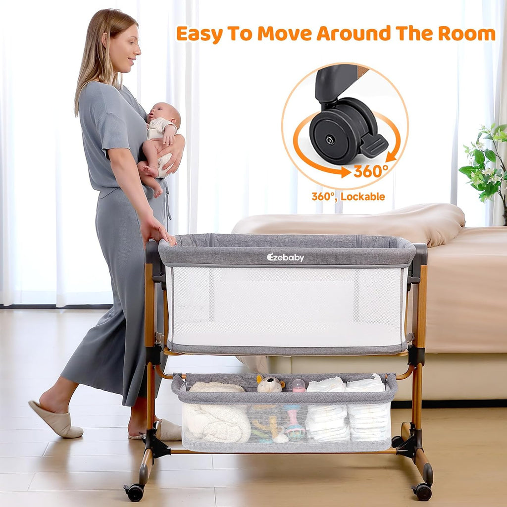 3-in-1 Baby Bassinet, Rocking Baby Bassinets Bedside Sleeper, Adjustable Portable Crib for Newborn Infant with Wheels