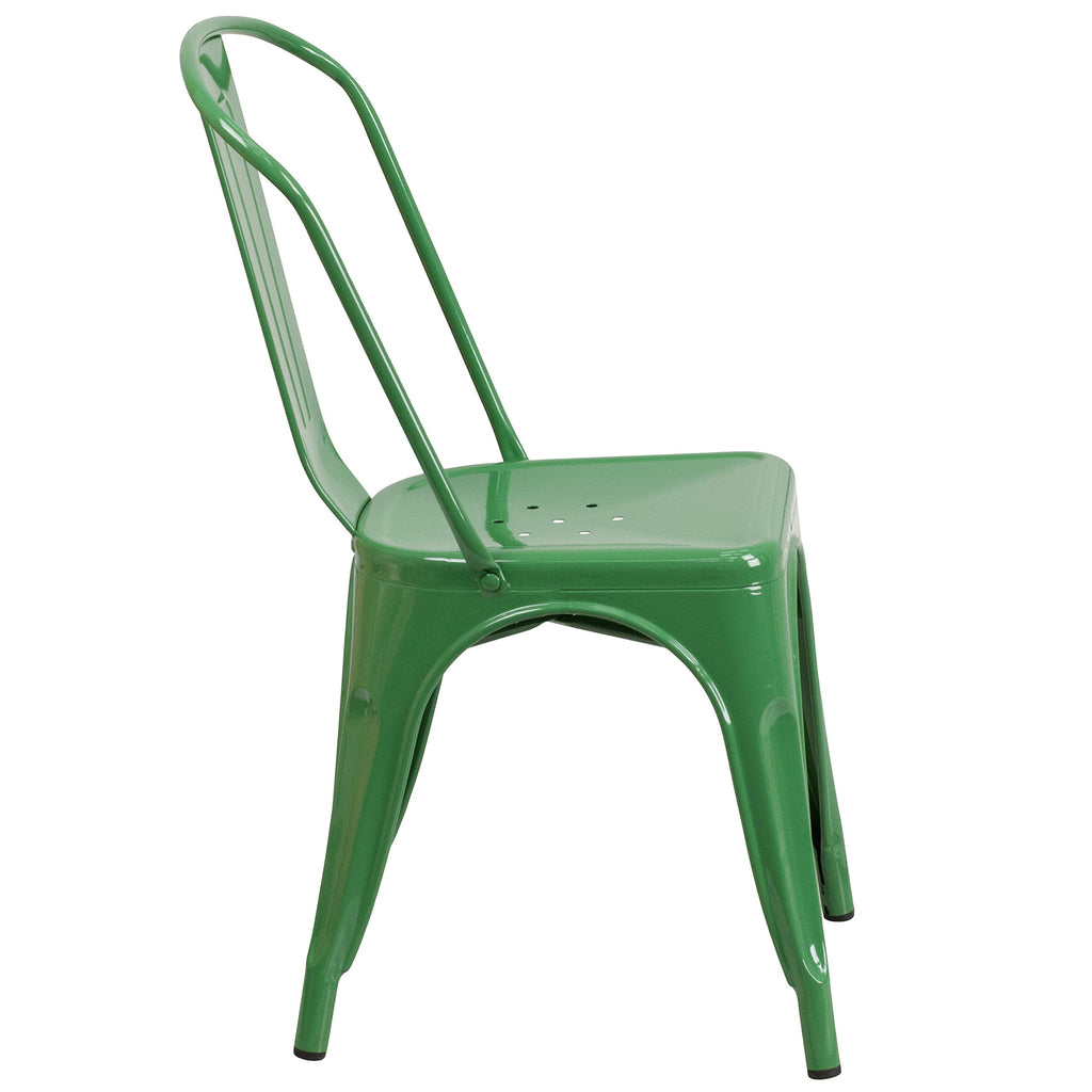 Green Metal Indoor/Outdoor Stackable Chair, 4-Pack