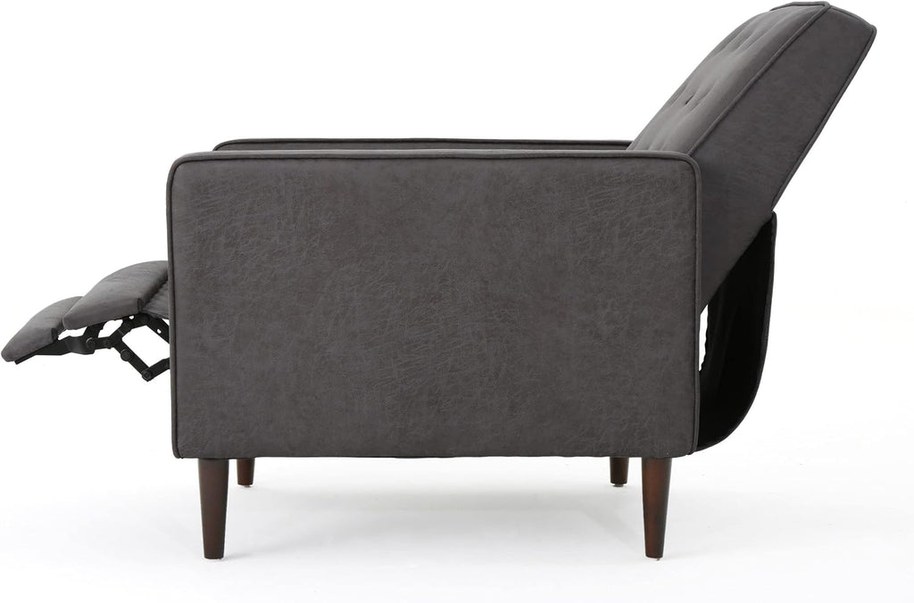 Mervynn Mid-Century Modern Microfiber Recliner, Slate / Dark Espresso