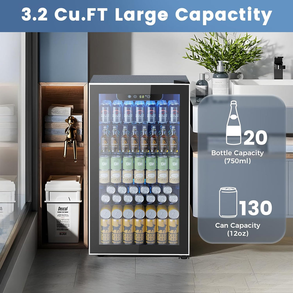 Mini Fridge 130 Can Beverage Refrigerator Cooler, 3.2 Cu.Ft Drink Fridge for Sod