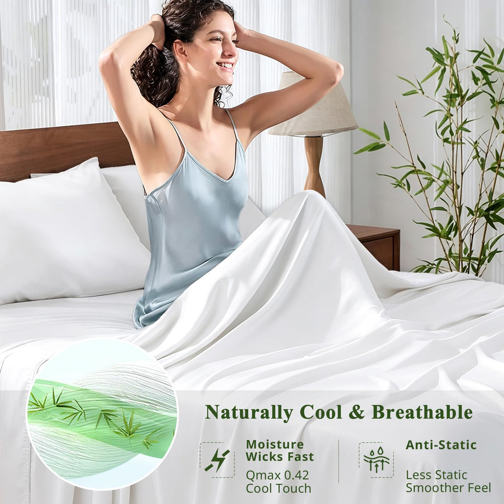 Bamboo Viscose Sheet Set Queen Size, Cooling Sheets Bed Set