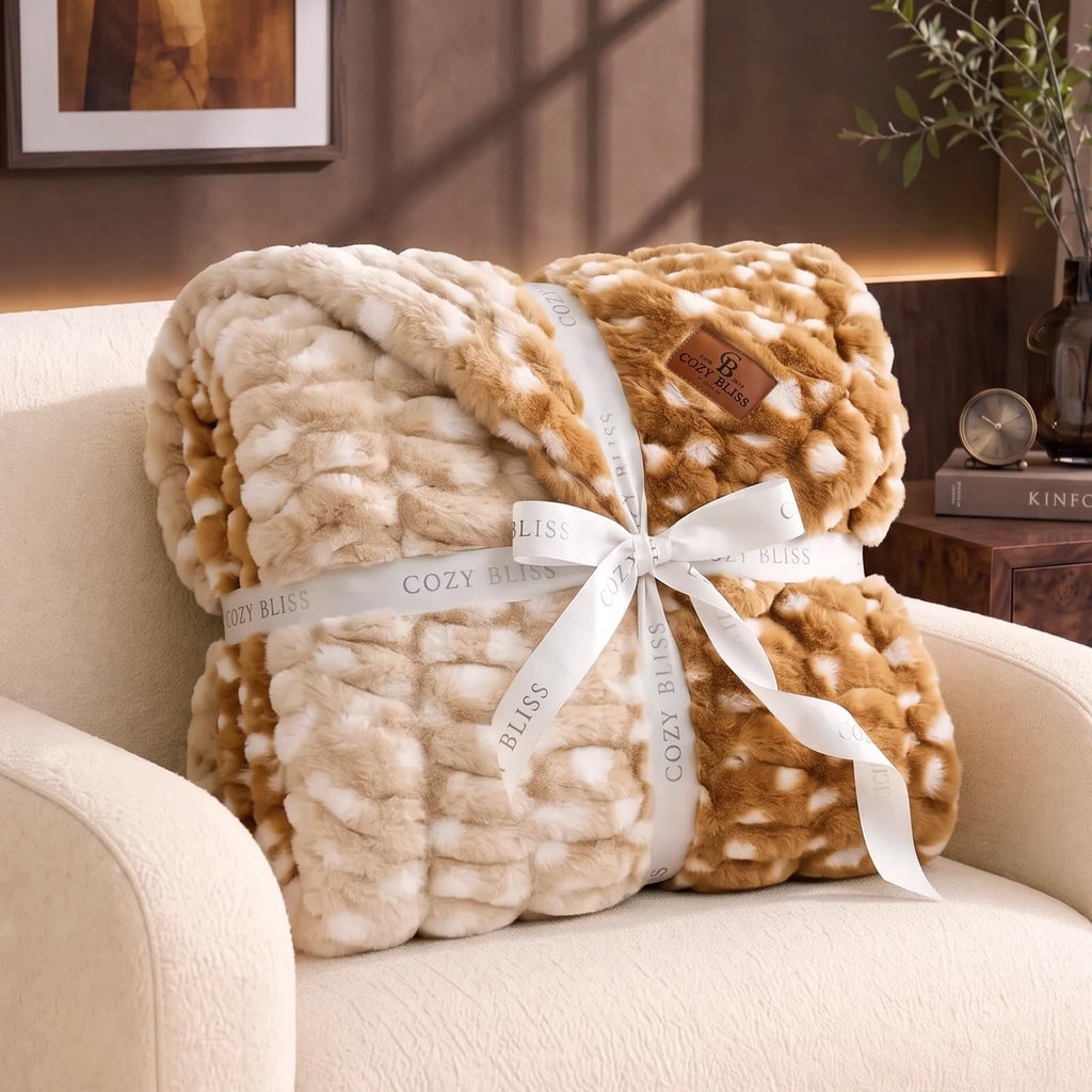 Bliss Double-Sided Soft Faux Fur Throw Blanket, 50"x60", Brown Deer