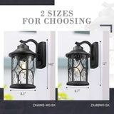 Modern Outdoor Wall Lights, 12 Inch Exterior Wall Lantern, Cast Aluminum with Water Ripple Glass, Black Finish