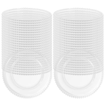 50 Pack 13 Inch Clear Charger Plates with Clear Beaded Rim