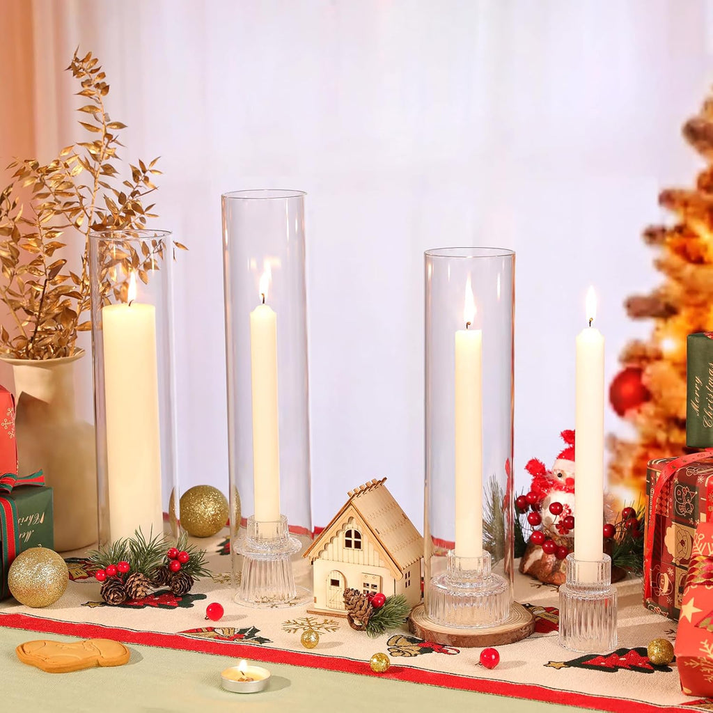 9 Set Hurricane Glass Candle Holders for Taper Candles, Candlestick Holders with Windproof Glass