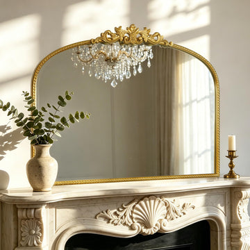 Vintage Arched Gold Mirror, Antique Baroque Mirror, 24"X32" Wall Mirror with Ornate Frame, Antique Brass Mirror