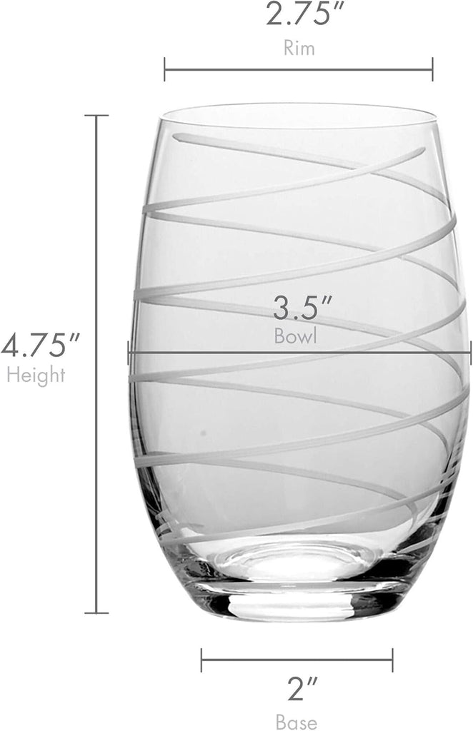 Cheers Stemless Wine Glasses, Set of 4, 17-Ounce Clear Glasses, Durable and Elegant, Perfect for Red or White Wine