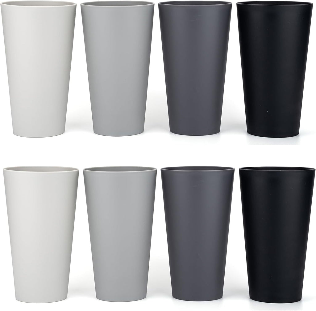 32-ounce Plastic Tumblers Large Drinking Glasses, set of 8 Grey Stone