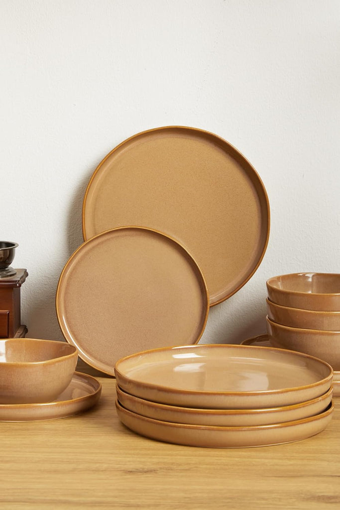 Ceramic Dinnerware Set for 4,Reactive Glaze Plates and Bowls Sets,Microwave Safe,Chip-Resistant Dish Set,Perfect for