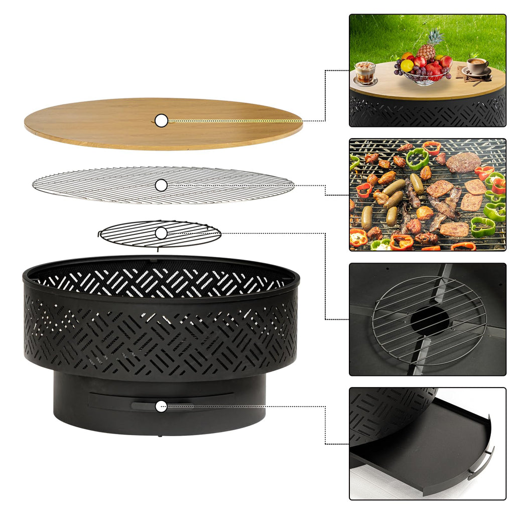 32 Inch Wood Burning Fire Pits with Grill & Lid