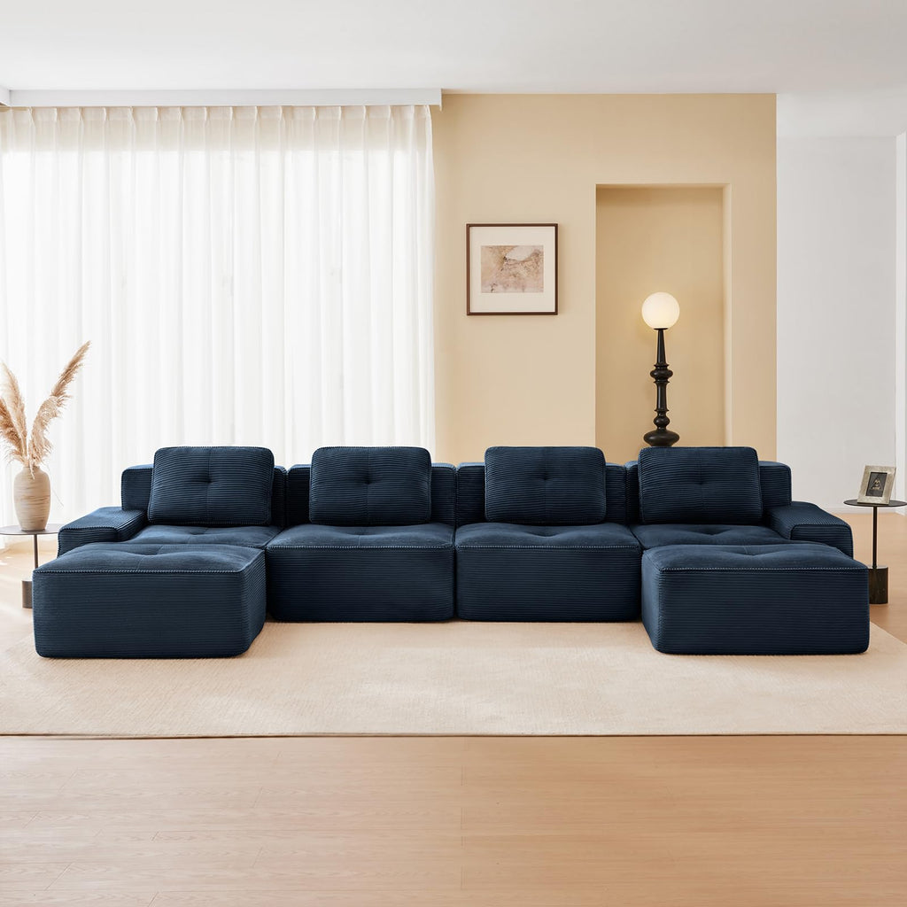 Compressed Boneless Corduroy Cloud Sectional Sofa Couches