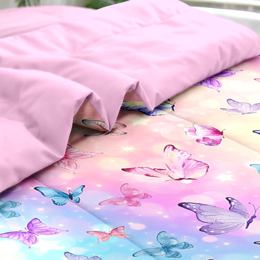 Comforter Set, Pink Blue Butterfly 5 Pcs Bedding for Kids and Adults, Colorful Rainbow Bed Sheet Sets