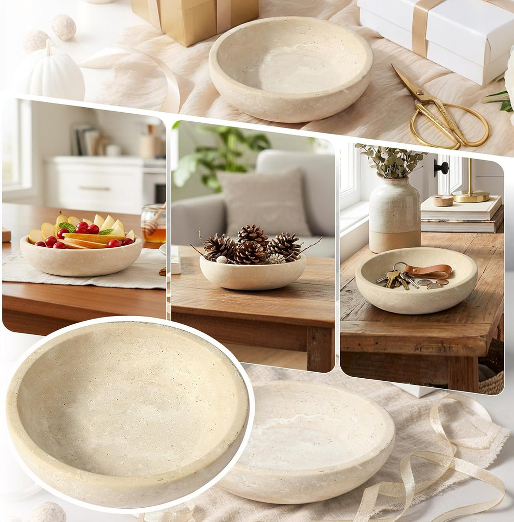 Travertine Marble Bowl & Decorative Bowl, 7.8" Modern Home Decor Key Bowl , Natural Stone Centerpiece for Coffee