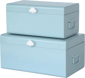 Large Decorative Box Metal Keepsake Trunk with Cloud-shaped Decorative Clasp for Reception,Wedding,Baby & - Set of 2