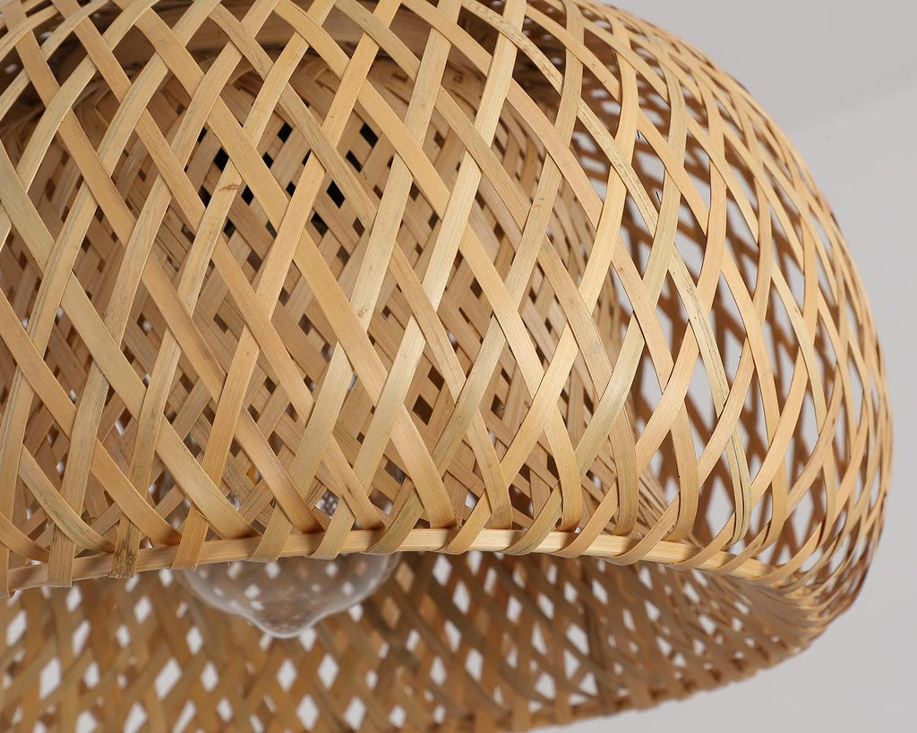 Bamboo Pendant Light Fixture One-Light Adjustable Boho Basket Handmade Woven Pendant Lighting for Kitchen Island Sink