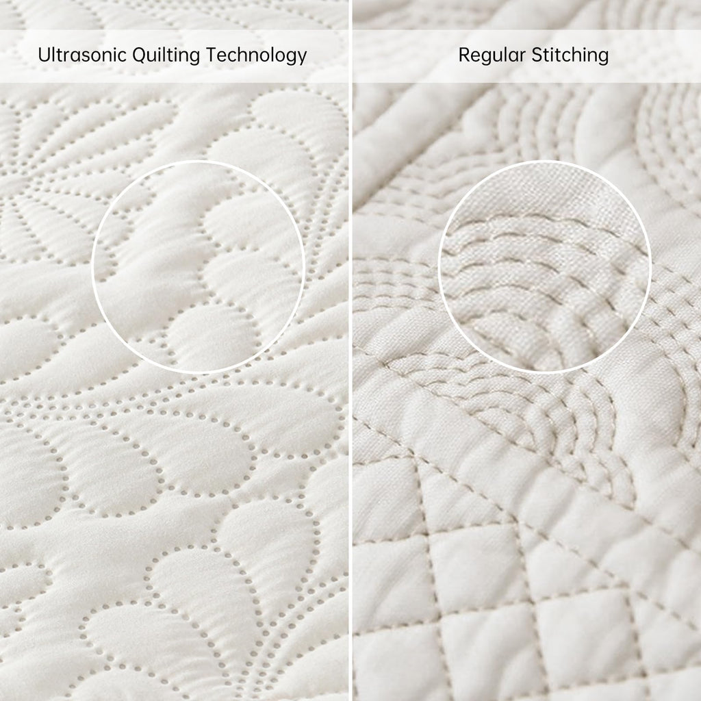 Quilt Bedding Set, Ruffled Reversible Bedding Set, Beige