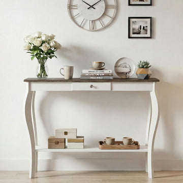 39" Narrow Farmhouse Entryway Table with Drawer, Soft White
