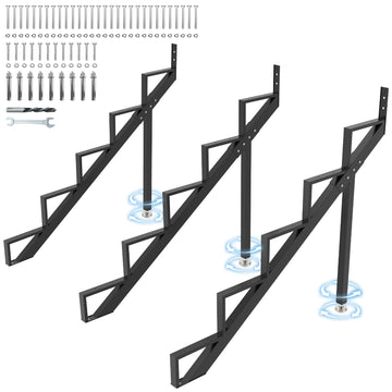 Steel Stair Step Riser 5-Step-3 Pack, Metal Stair Stringer with Reinforcing Support Legs, Heavy Duty Steel Stair