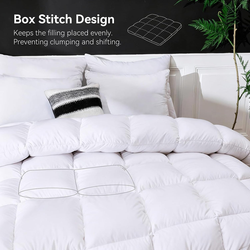 Goose Feather Down Fiber Comforter Cal King, Ultra Soft Fluffy Duvet Insert with Cotton Blended Fabric,1200TC,750+FP