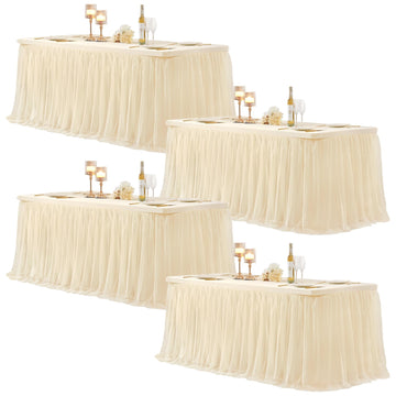 Table Cloths for 6 Foot Rectangle Tables, Tulle Table Skirt for Rectangle Table 6 ft Fitted Table Cover Desk Skirt