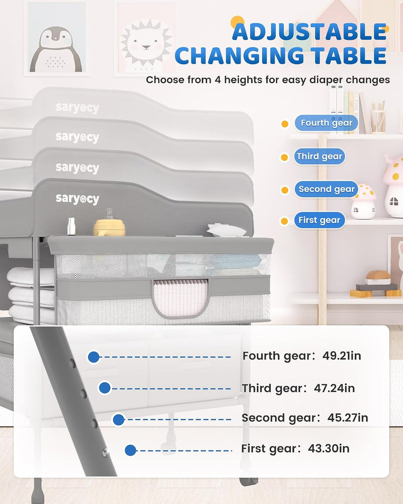 Baby Changing Table, Mobile Folding Diaper Changing Station | Adjustable Height, Waterproof Surface, 2 Storage