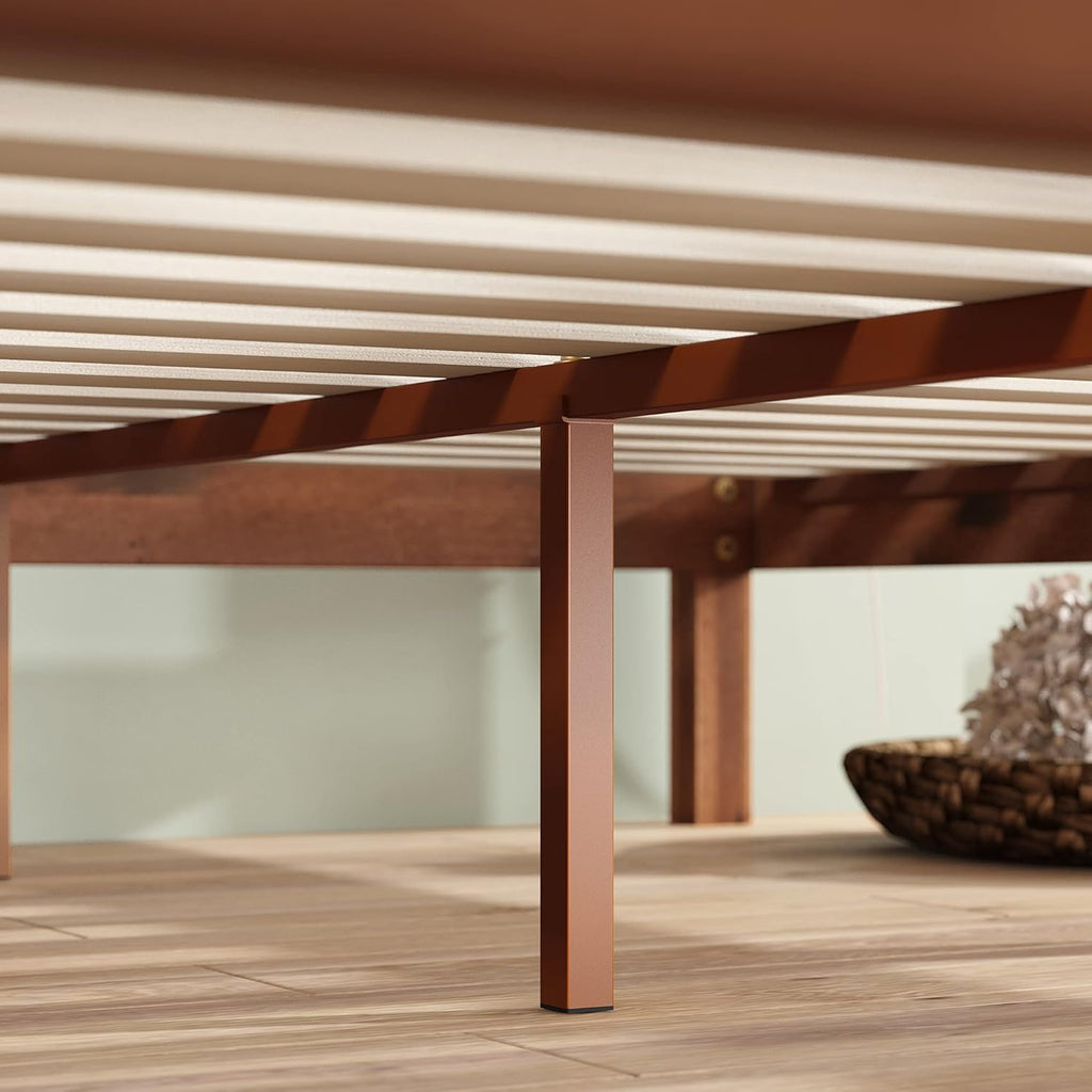 Wood Platform Bed Frame with Headboard, Solid Wood Foundation with Wood Slat Support, No Box Spring Needed
