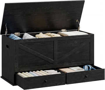 Storage Chest, Storage Bench with 2 Fabric Drawers, Farmhouse Style, 15.7 x 39.4 x 19.9 Inches, Ebony Black ULSB043B02