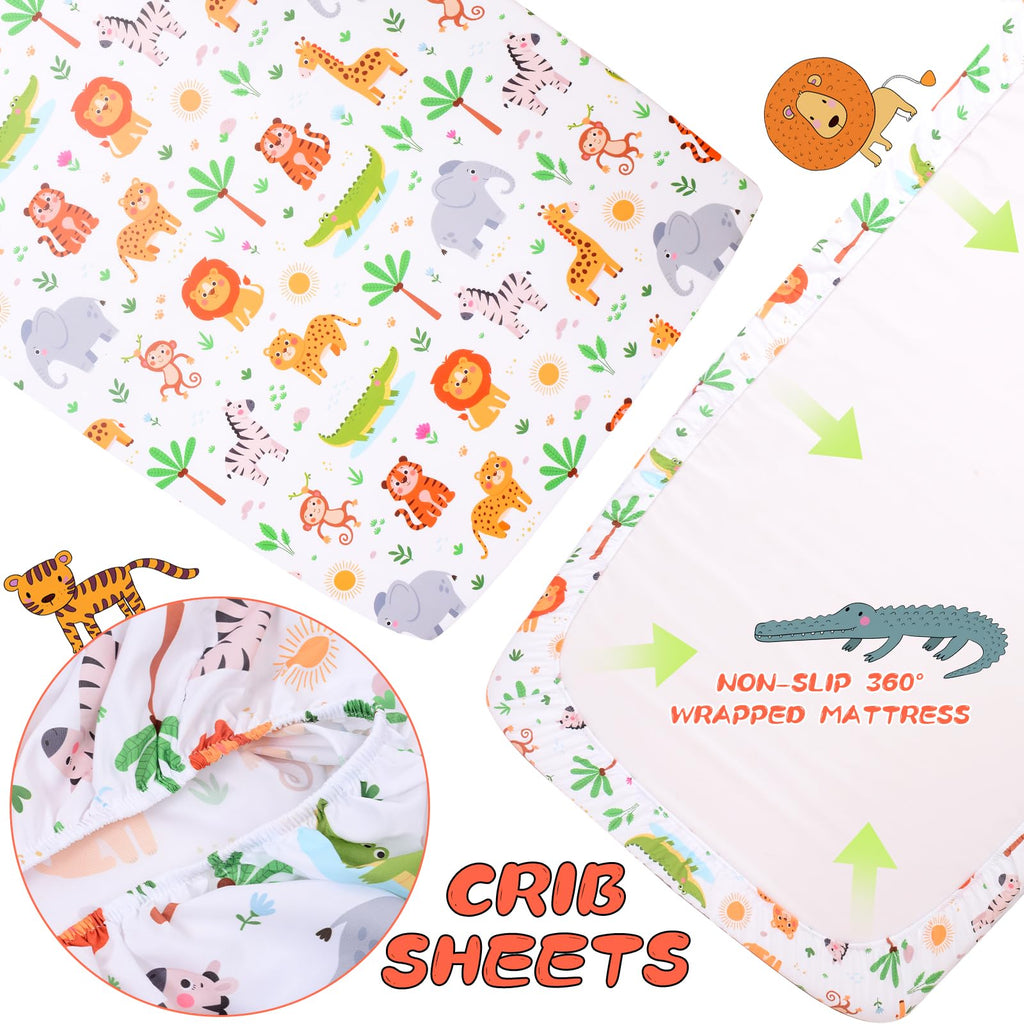 Jungle Animal Fitted Crib Sheet, Toddler Bed Sheet, 52x28in, 1 Pack