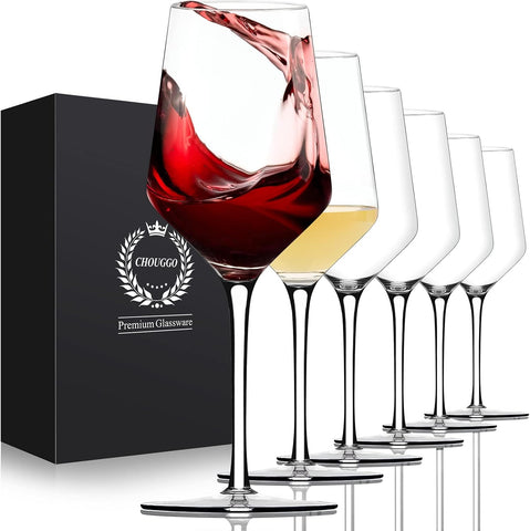Wine Glasses Set of 6, Hand Blown Crystal Red Wine or White Wine Glass - 15Oz, Hand Crafted by Artisans - Gifts for
