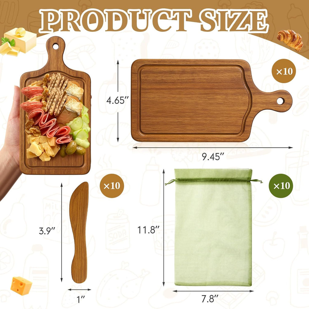 10 Pcs Mini Wooden Charcuterie Board Bulk, Small Wood Cutting Board for Crafts Laser Engraving with Knives Organza