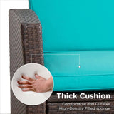 4 Piece Patio Furniture Sets, Wicker Conversation Set 4 All-Weather Outdoor Sectional Patio Sofa for Porch Deck with Blue Cushion Brown Rattan Sofa Chair A106-B0DBLPY2GF