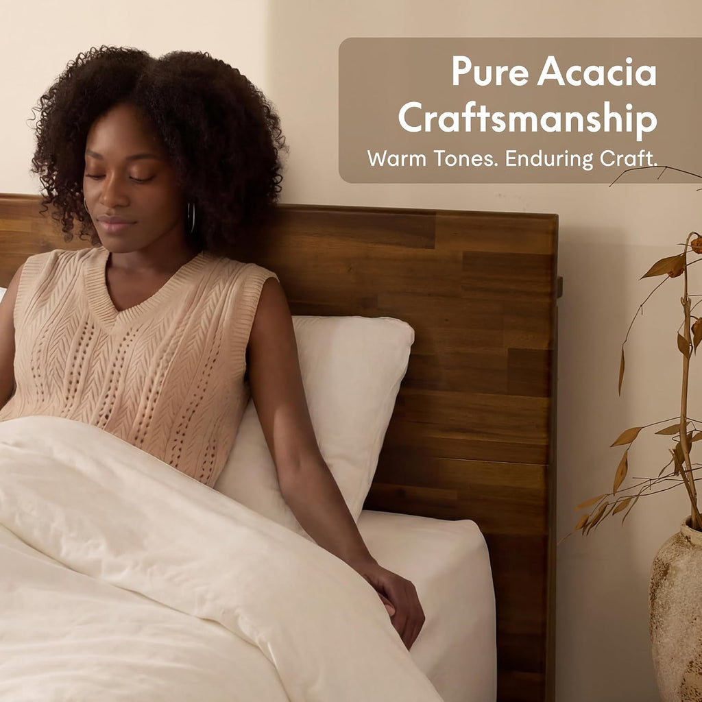 Hako G3 Queen Solid Acacia Wood Platform Bed Frame with Storage Headboard, Tool-Free Fast Assembly,1500 lbs,Premium