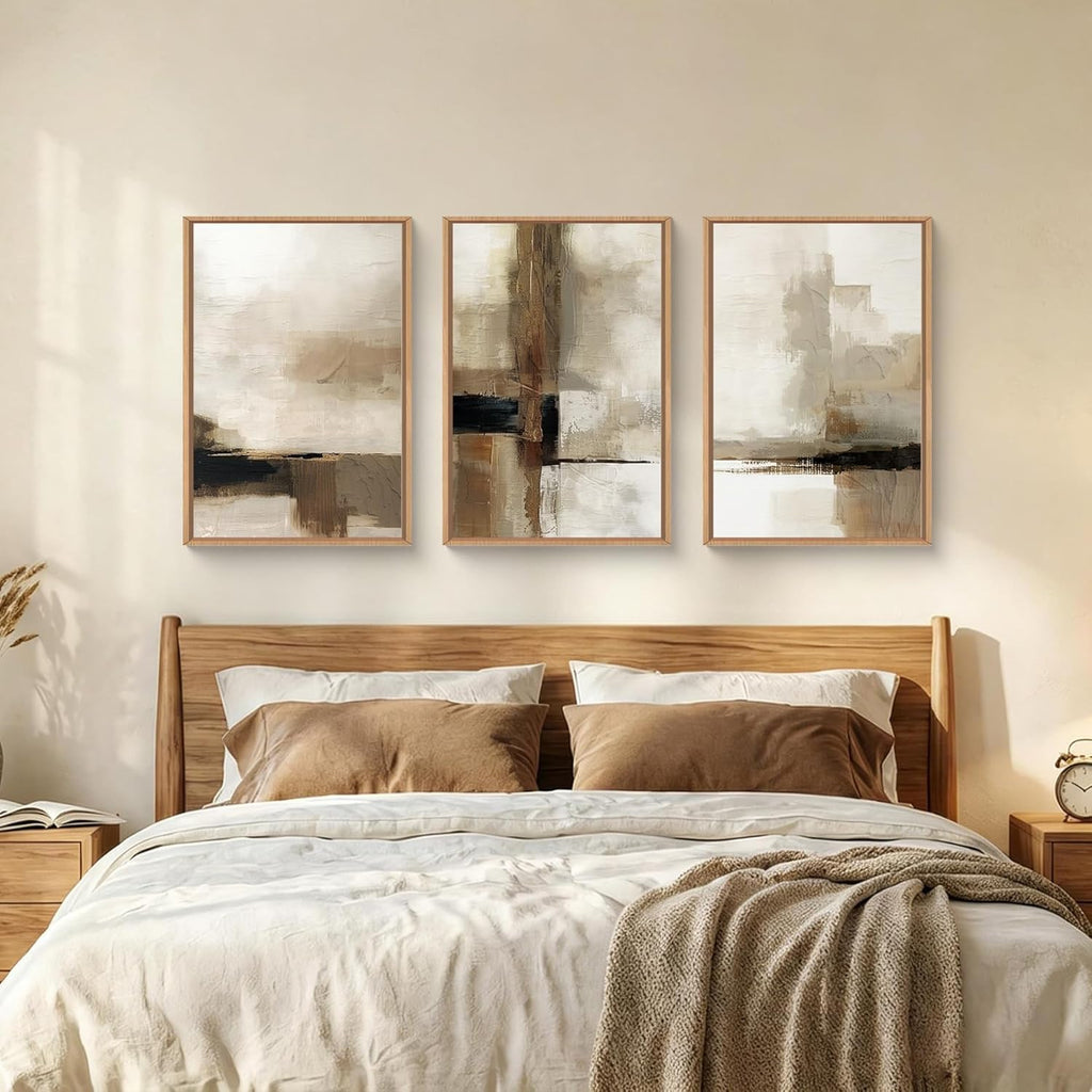 Abstract Neutral Vintage Earth Tone Framed Canvas Wall Art Set,Modern Minimalist Rustic Brown Beige Wall Decor,Wabi