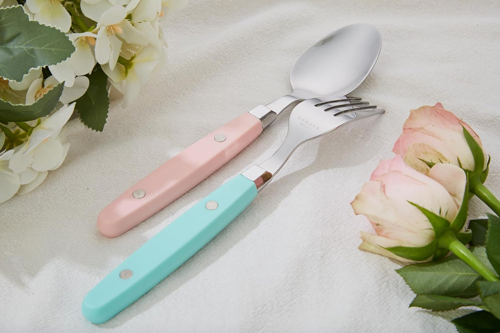 Silverware Set, Retro/Rivet Colorful Stainless Steel Tableware Kitchen Flatware Set Utensils, Includes Dinner Knives
