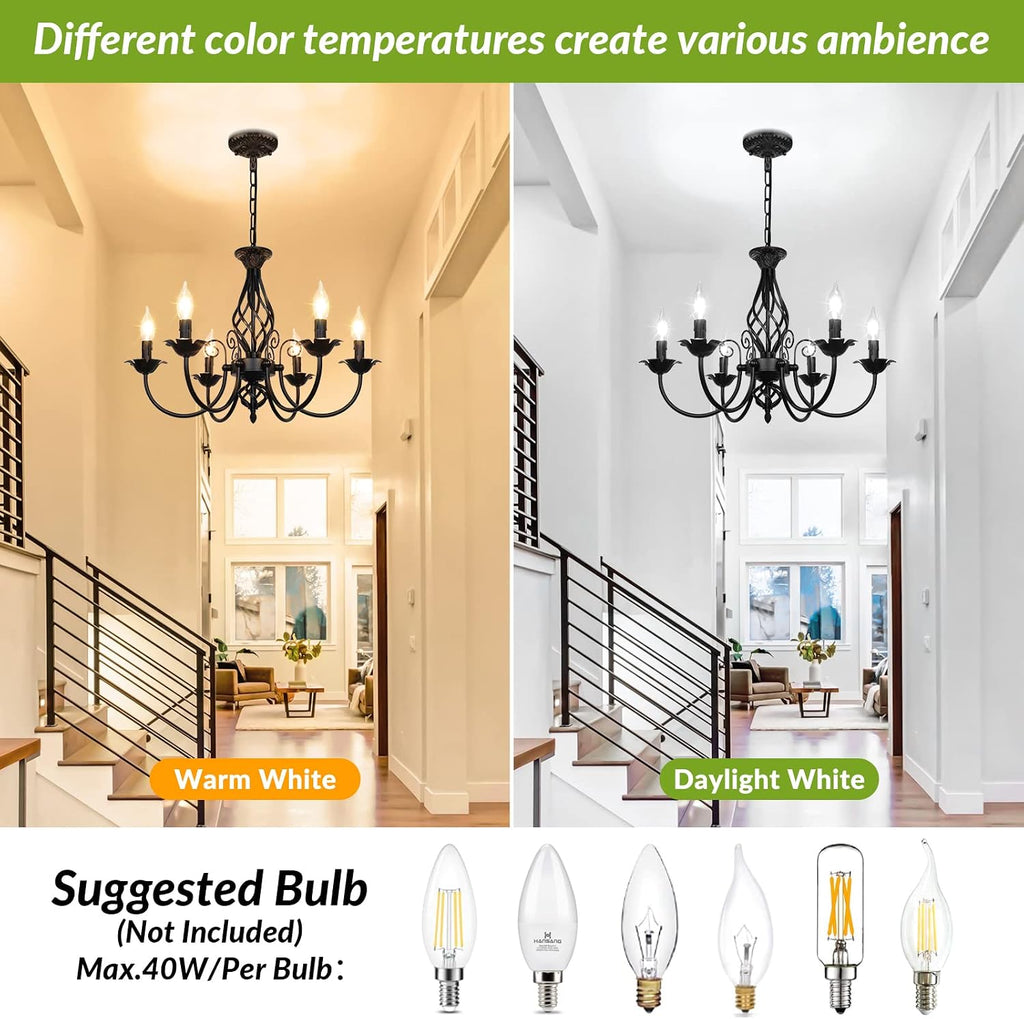6-Light Farmhouse Candle Chandelier for Living Room, Rustic Industrial Pendant Ceiling Light fixture
