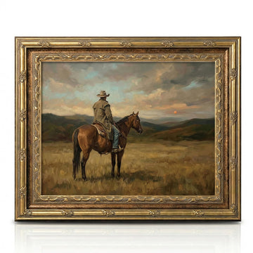 Gold Framed Western Wall Art, Cowboy Riding Horse Wall Decor, 13x16 Inch