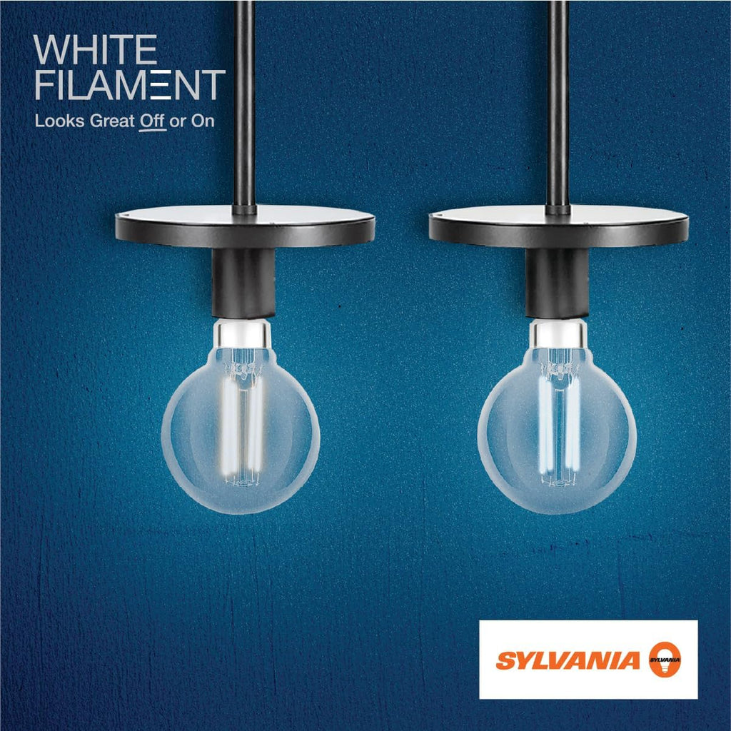 G16.5 Clear Globe LED White Filament Bulb, 3.5W, Dimmable, 350 LMS, Candelabra Base, 2700K, Soft White - 2 Pack (42243)