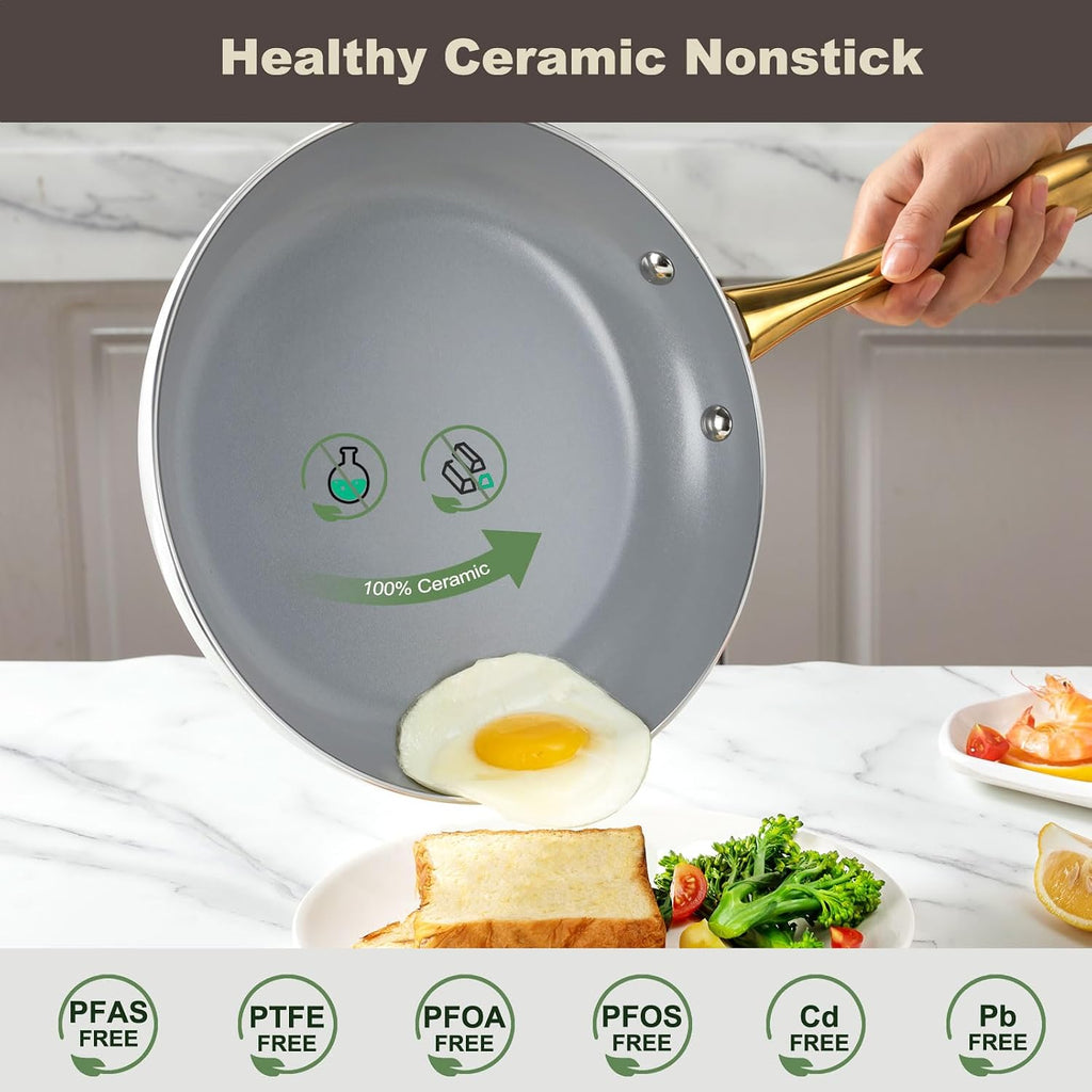 Ceramic cookware set,Healthy,Non Toxic,Pots and Pans Set non stick,14-Pcs Kitchen induction cooking Sets, nonstick