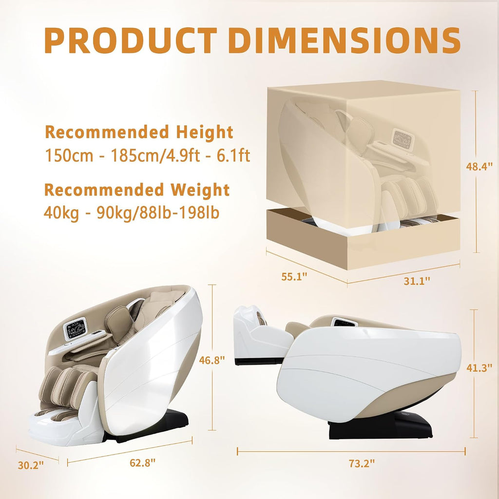 4D Massage Chair Zero Gravity Full Body SL Rail Massage Chair with 20 Auto Programs Built-in Aroma System (White)