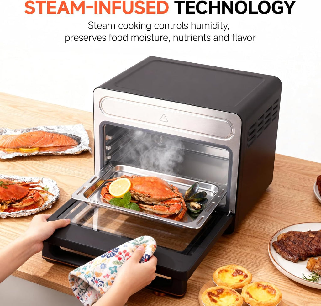 24L Steam and Air Fryer Combo Countertop Oven,11-in-1 Convection Baking and Steam,Bake,Broil,Dehydrate,304 Stainless