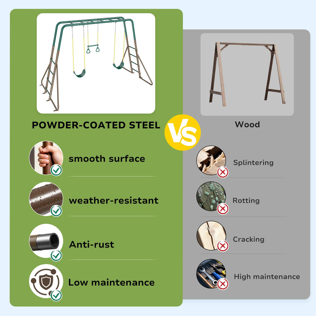 2 in 1 Swing Sets for Backyard with Monkey Bars