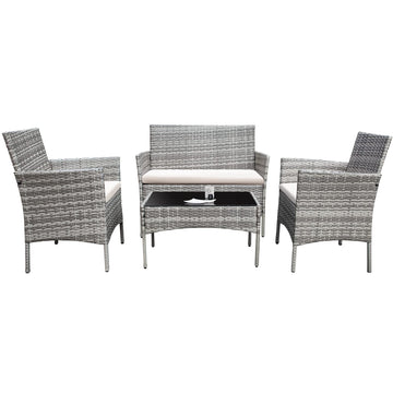 4 Pieces Outdoor Patio Furniture Sets Rattan Chair Wicker Set, Outdoor Indoor Use Backyard Porch Garden Poolside