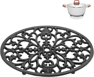 1Pcs Oval Cast Iron Trivet - Antique Heat Resistant Metal Trivet for Hot Dish Pot Pan Teapot, Vintage Well Made Hot