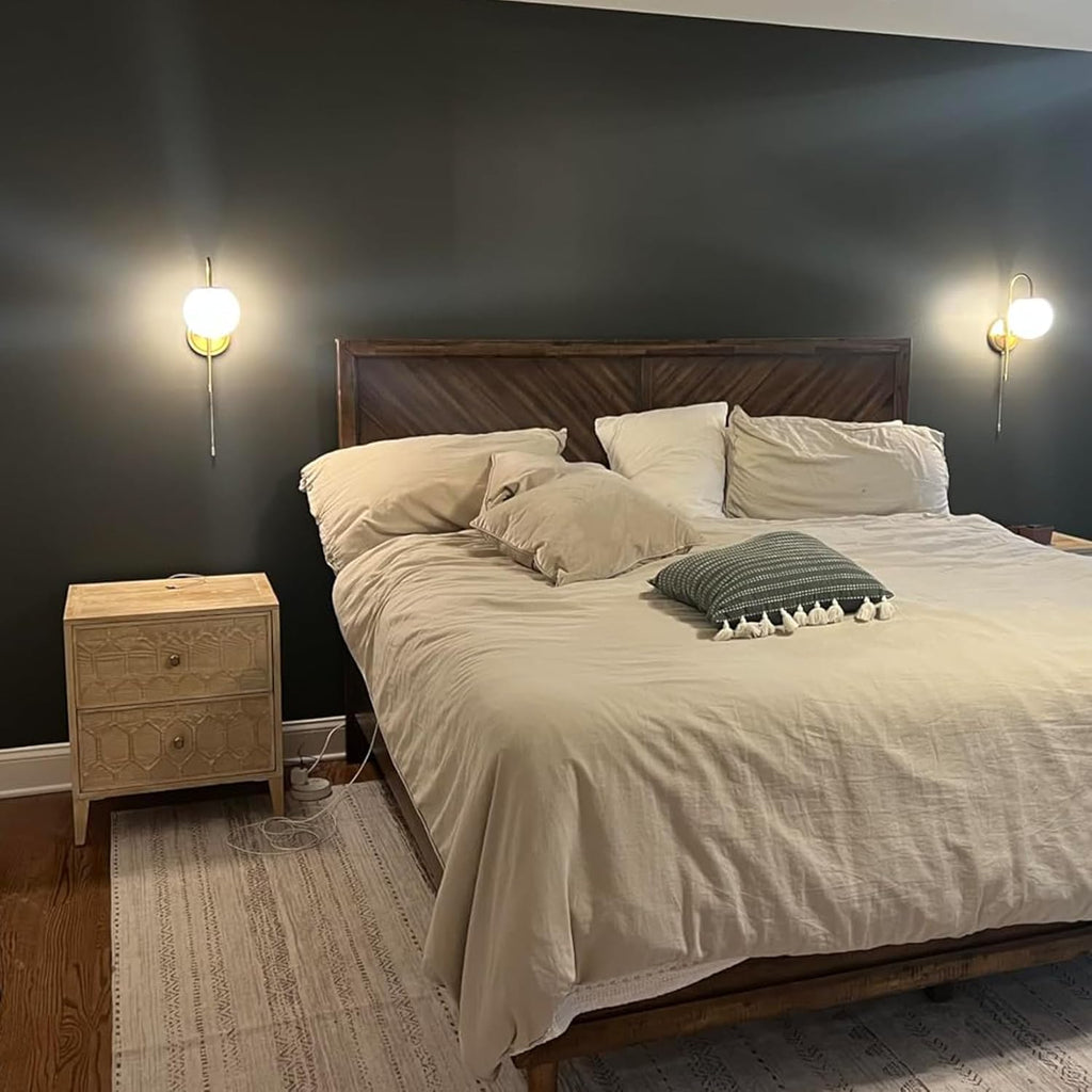 Modern Gold Wall Sconce Milk White Globe Wall Light Fixtures with Pull Chain Switch for Bedroom Bathroom Balcony